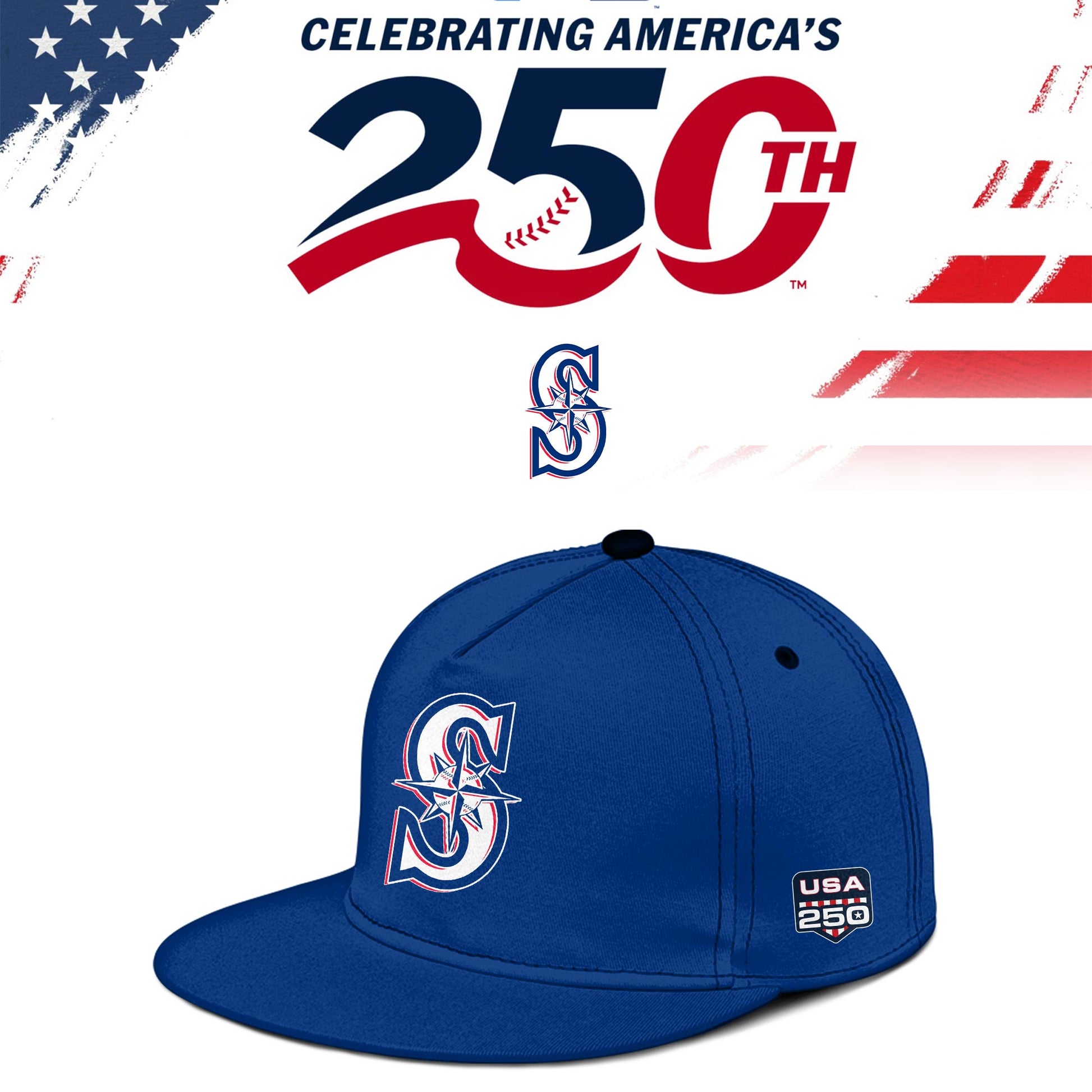 Seattle Mariners USA 250th Anniversary Baseball Jersey And Cap