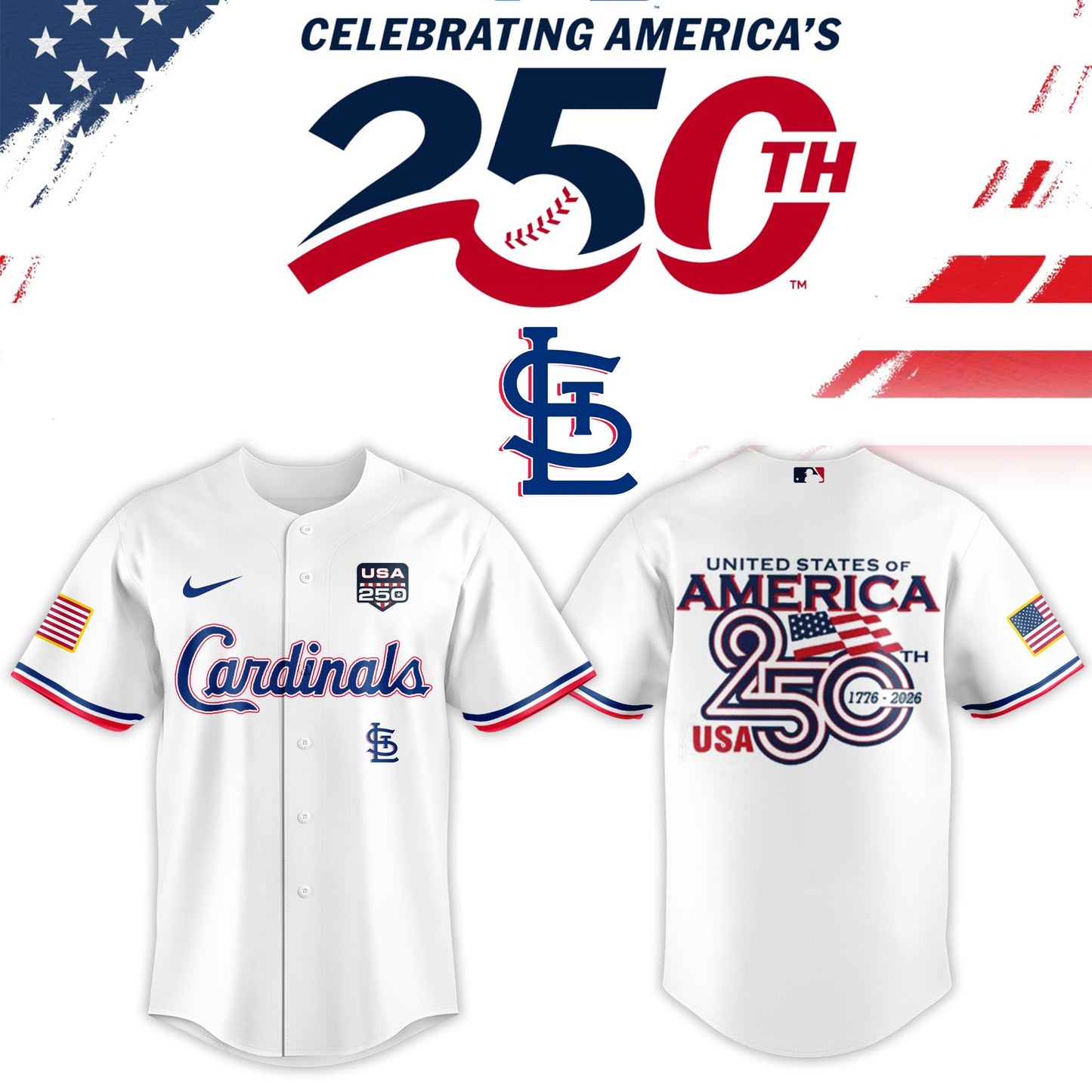 St. Louis Cardinals USA 250th Anniversary Baseball Jersey And Cap