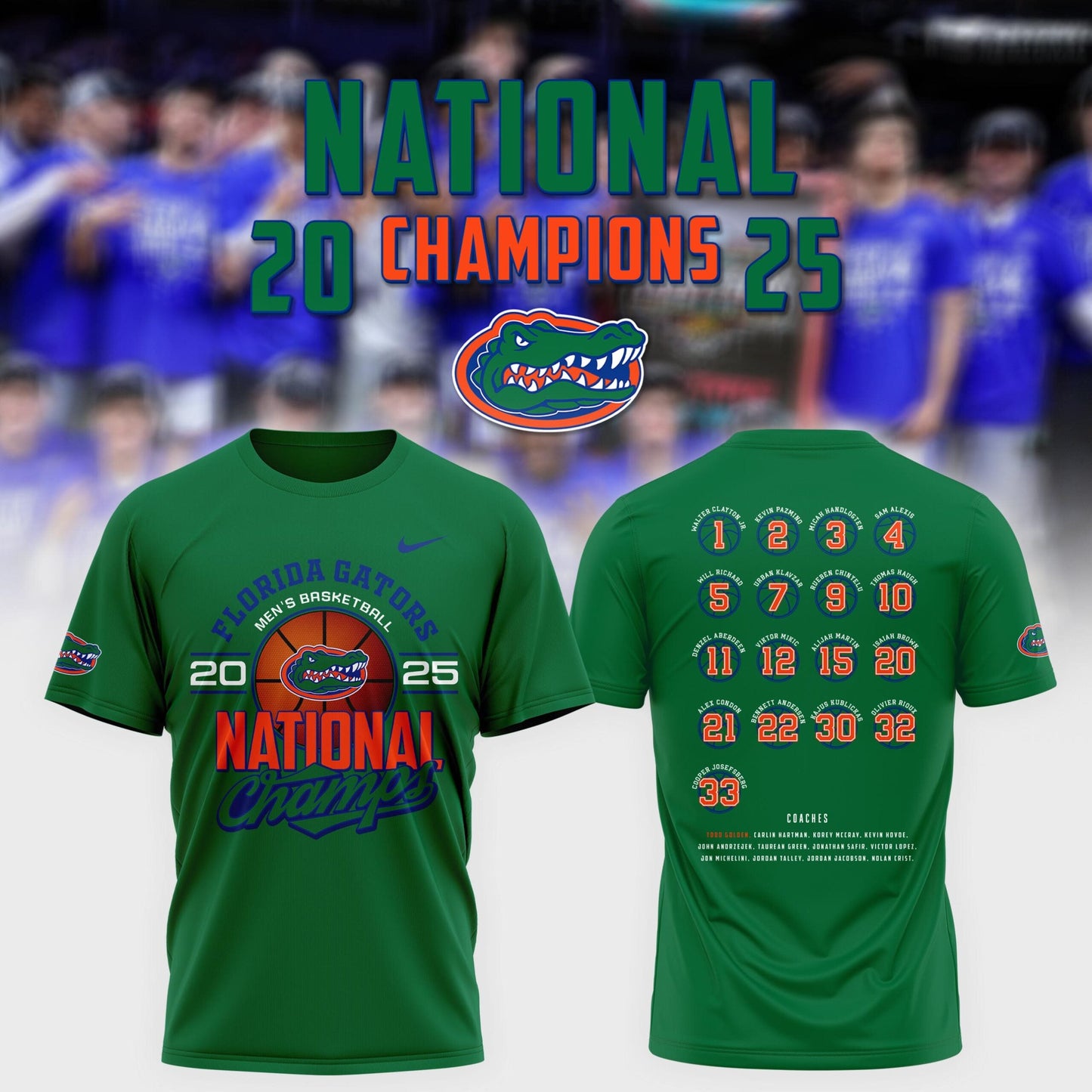 Florida Gators Men's Basketball National Champions 2025 Green T-Shirt