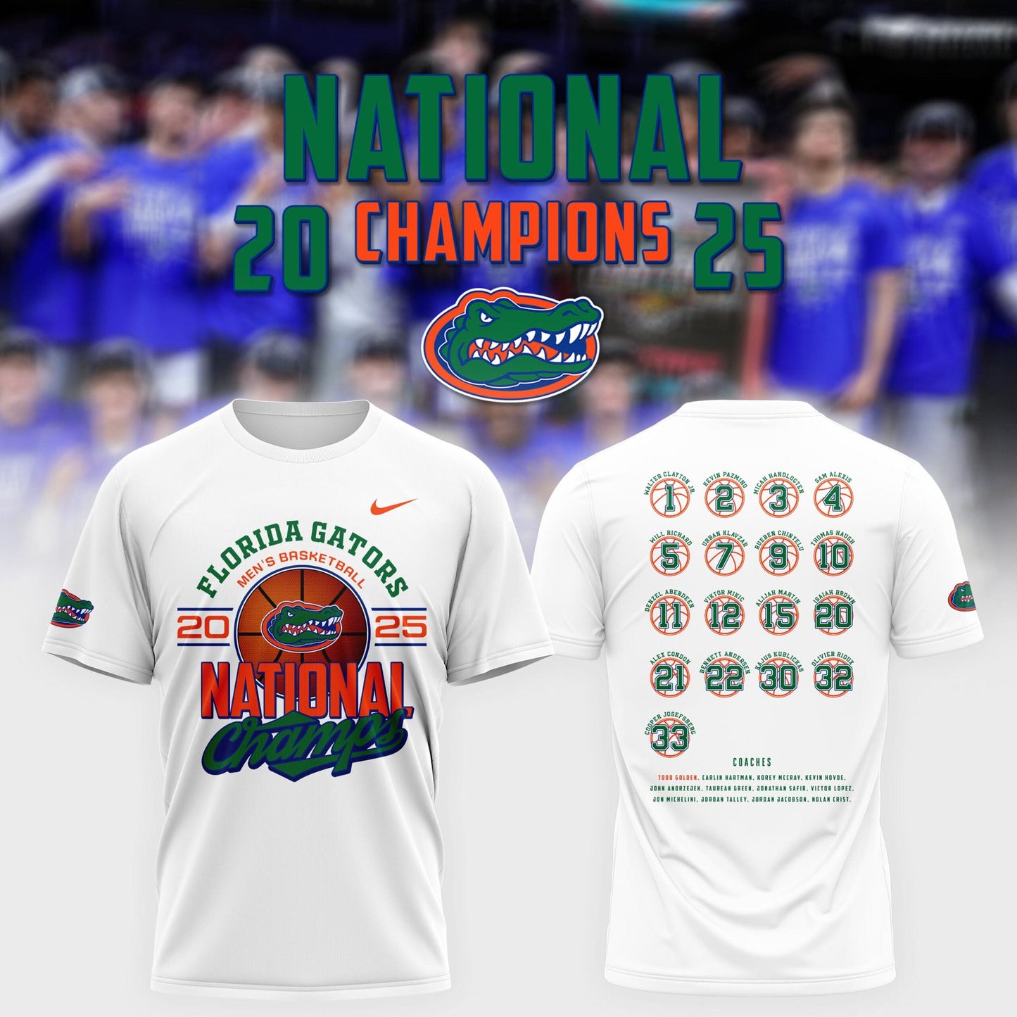 Florida Gators Men's Basketball National Champions 2025 White T-Shirt