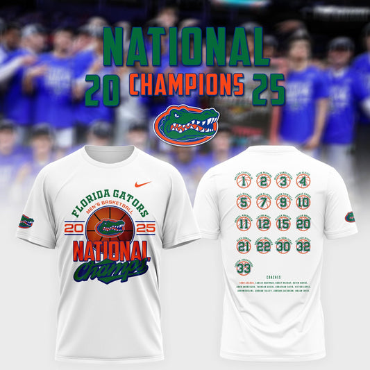 Florida Gators Men's Basketball National Champions 2025 White T-Shirt