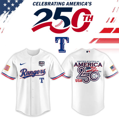 Texas Rangers USA 250th Anniversary Baseball Jersey And Cap