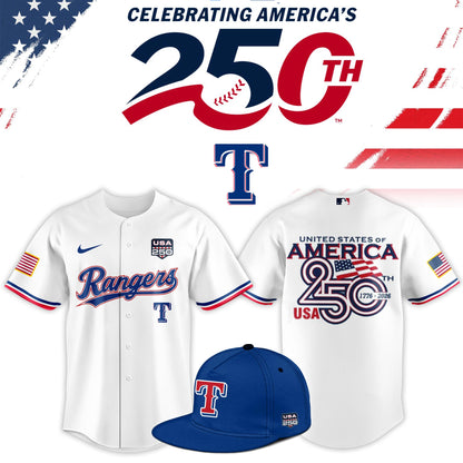 Texas Rangers USA 250th Anniversary Baseball Jersey And Cap