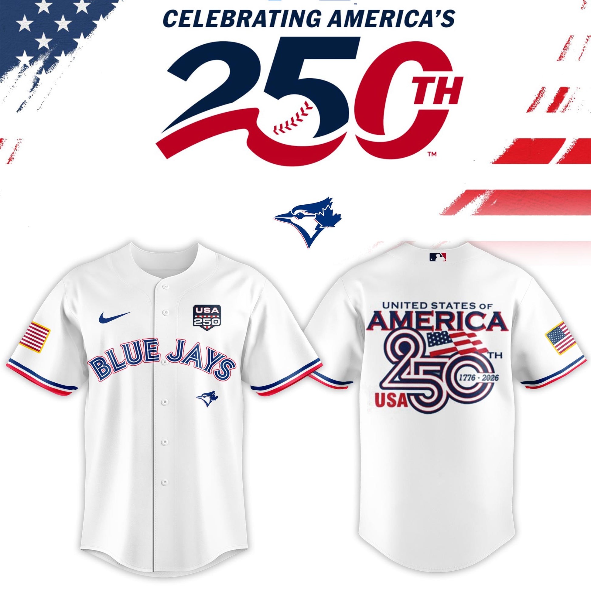 Toronto Blue JaysUSA 250th Anniversary Baseball Jersey And Cap