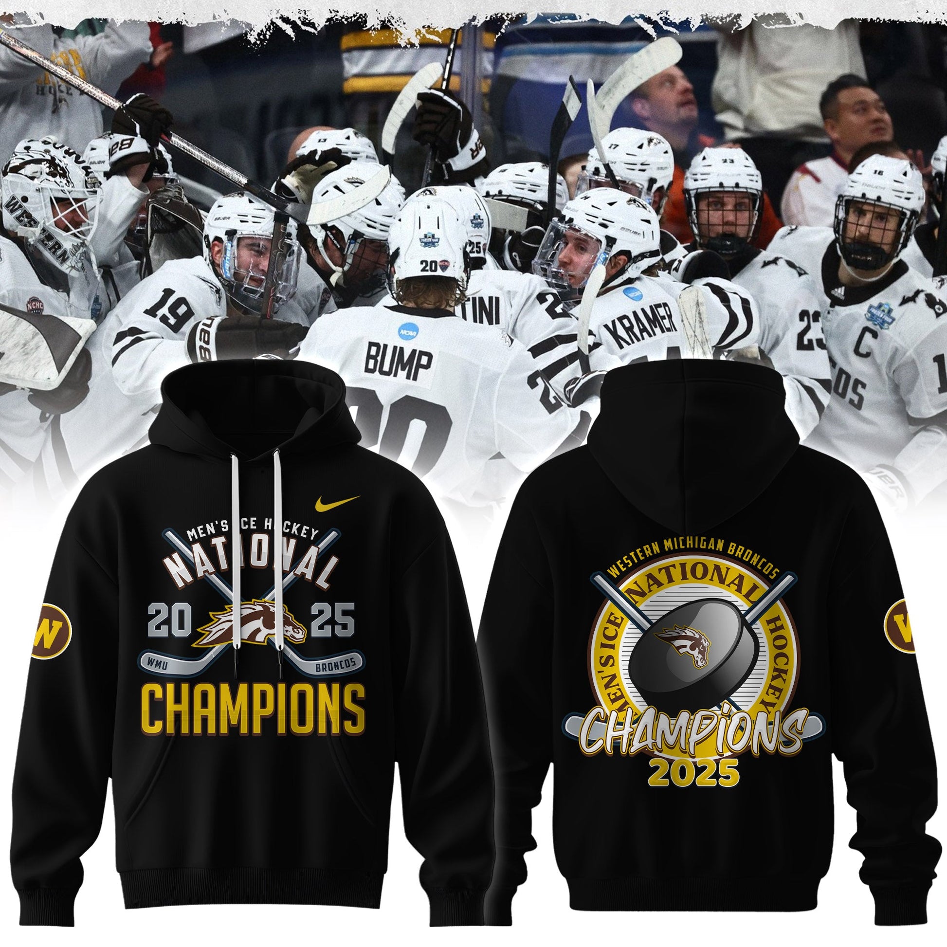 Western Michigan Broncos Men’s Ice Hockey National Champions 2025 Hoodie