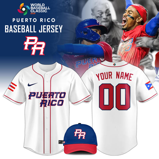 Puerto Rico Baseball Jersey 2026 World Baseball Classic Jersey White - Custom Name and Number