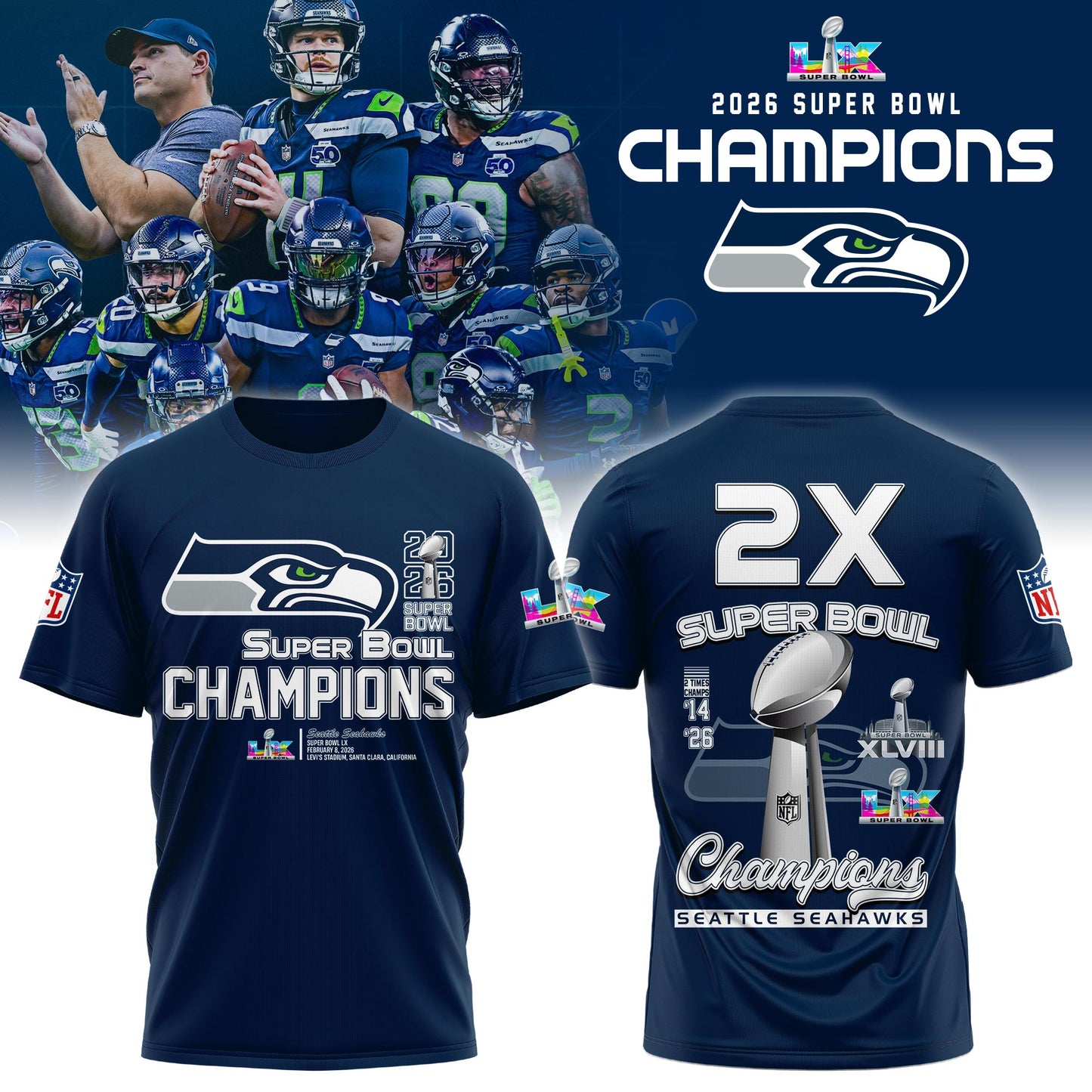 Seattle Seahawks Super Bowl LX Champions Limited Edition T.shirt