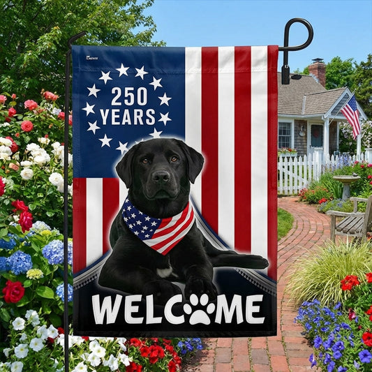 Patriotic Welcome Dog Garden Flag, 250 Years Labrador Retriever Betsy Ross Flag Decor