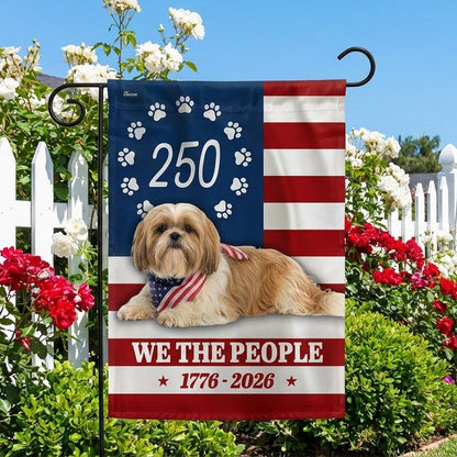 Patriotic American Dog Garden Flag, 250 Years Shih Tzu Dog 1776 2026 Flag