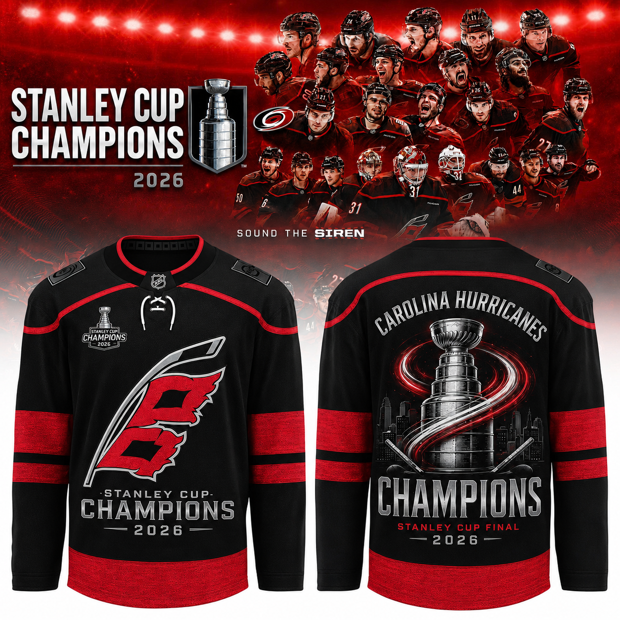 Carolina Hurricanes 2026 Stanley Cup Champions Hockey Jersey | VR23