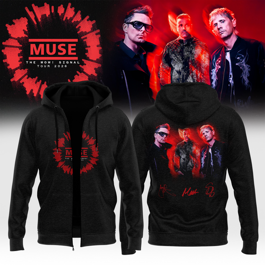 Muse The Wow! Signal Tour 2026 Limited Edition Signature Zip Hoodie - Tour Merchandise
