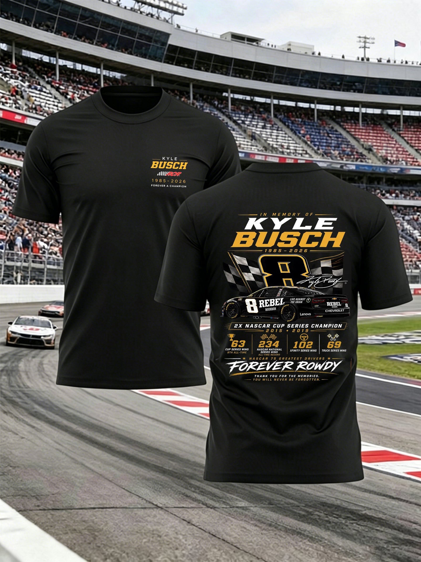 Kyle Busch "Rowdy Forever" Limited Edition - Men's Commemorative Racing Driver Print T-Shirt | XS77