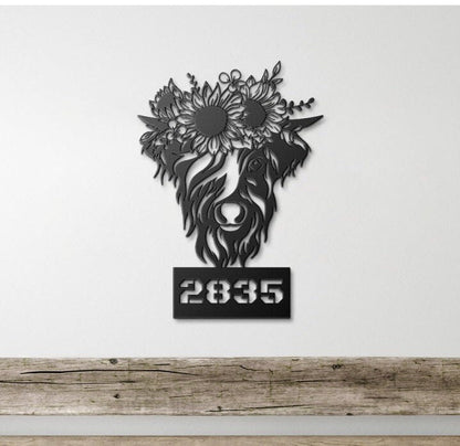 Address Sign For House, Metal Address Sign, Door Hanging Metal Address, House Number Metal Sign, Cow Metal Decor