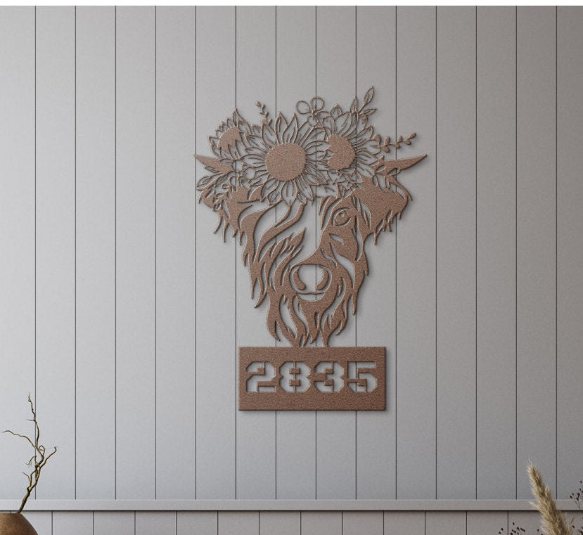 Address Sign For House, Metal Address Sign, Door Hanging Metal Address, House Number Metal Sign, Cow Metal Decor