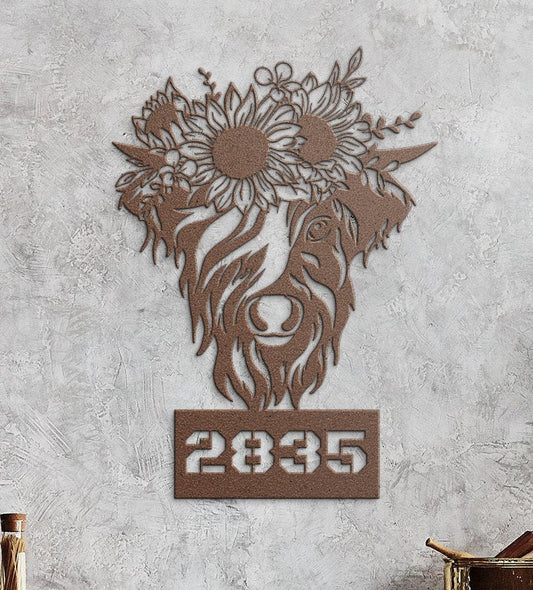 Address Sign For House, Metal Address Sign, Door Hanging Metal Address, House Number Metal Sign, Cow Metal Decor