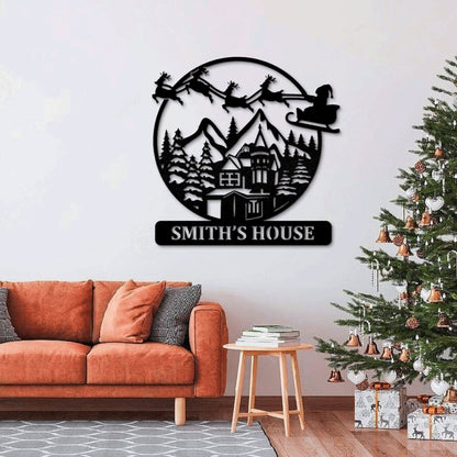 Custom Christmas Scene Skiing Metal Wall Art With LED Light, Custom Metal Wall Art With Led, Family Gift