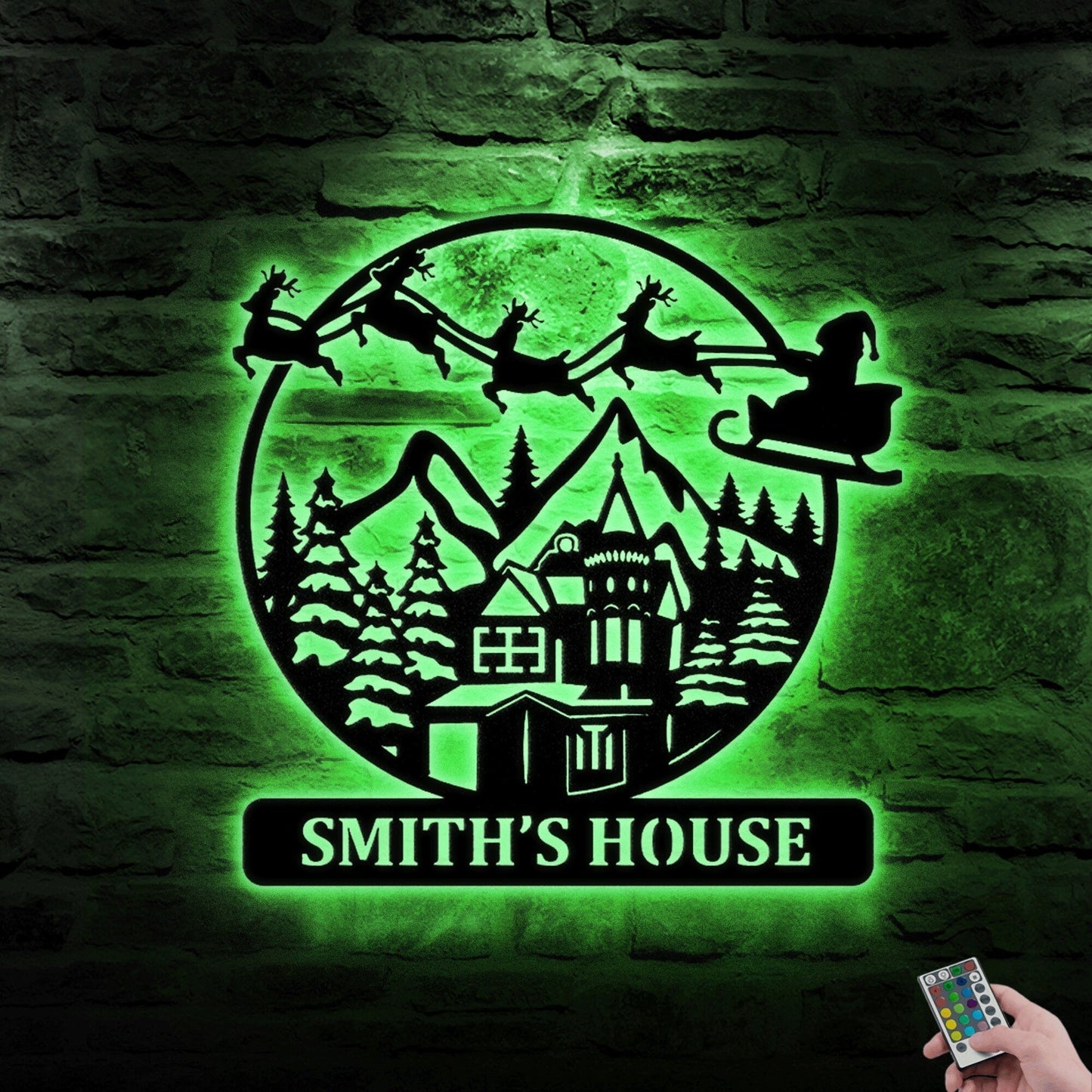 Custom Christmas Scene Skiing Metal Wall Art With LED Light, Custom Metal Wall Art With Led, Family Gift