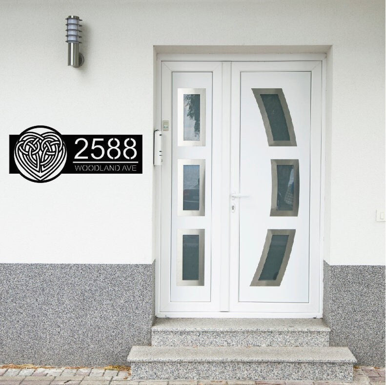 Celtic Cross Heart Metal House Number Sign | Irish Address Sign | Modern Address | Address Sign | Address Numbers | Address Plaque