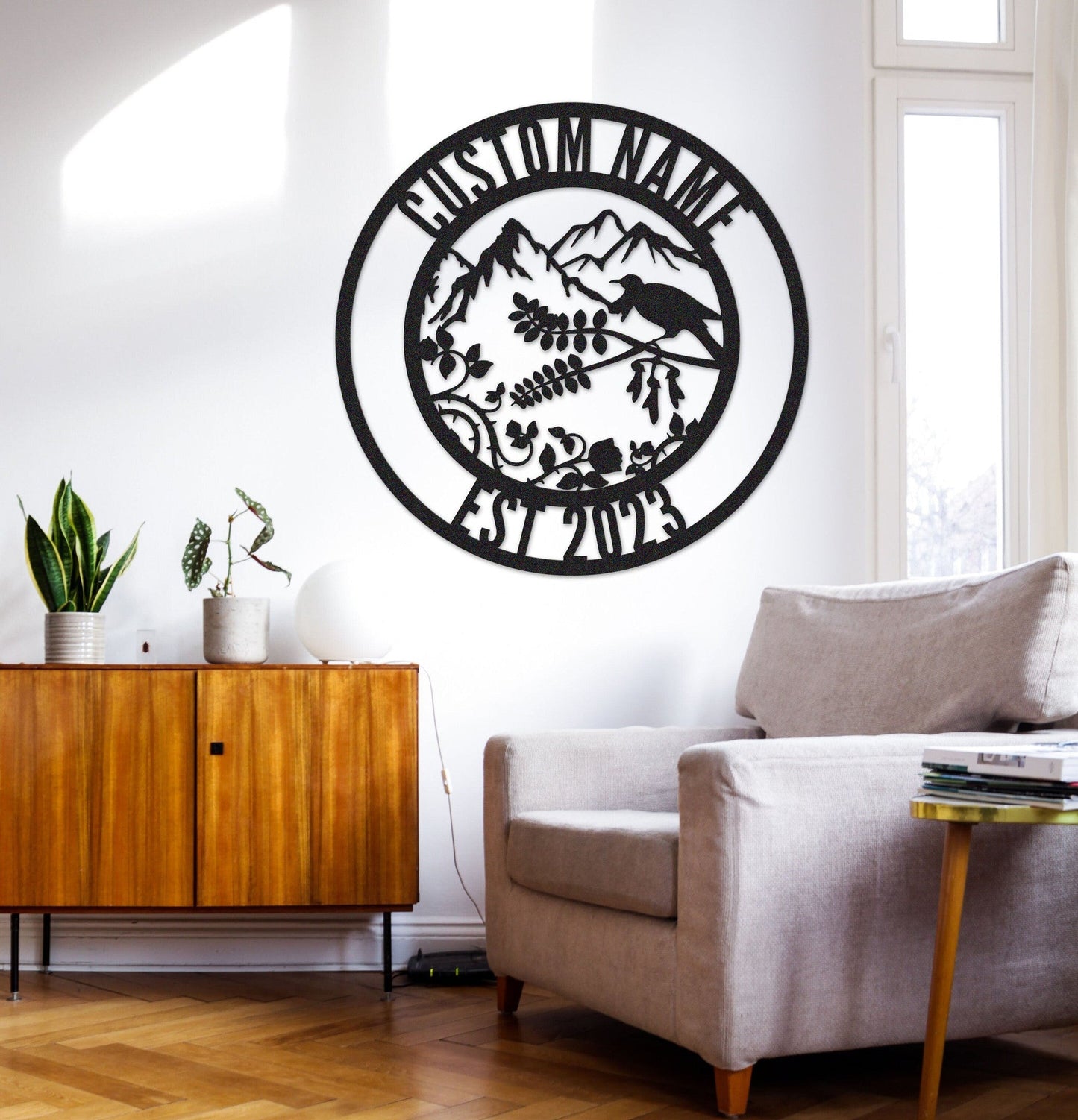 Custom Bird Mountain Sign,Bird Wall Art,Garden Wall Decor,Indoor Decor,Room Decoration,Housewarming Gift,Family Name Sign,Last Name Sign,