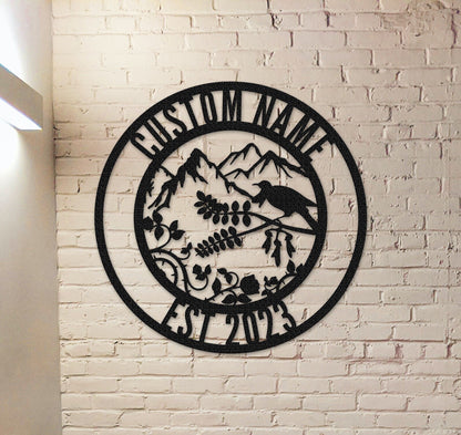 Custom Bird Mountain Sign,Bird Wall Art,Garden Wall Decor,Indoor Decor,Room Decoration,Housewarming Gift,Family Name Sign,Last Name Sign,