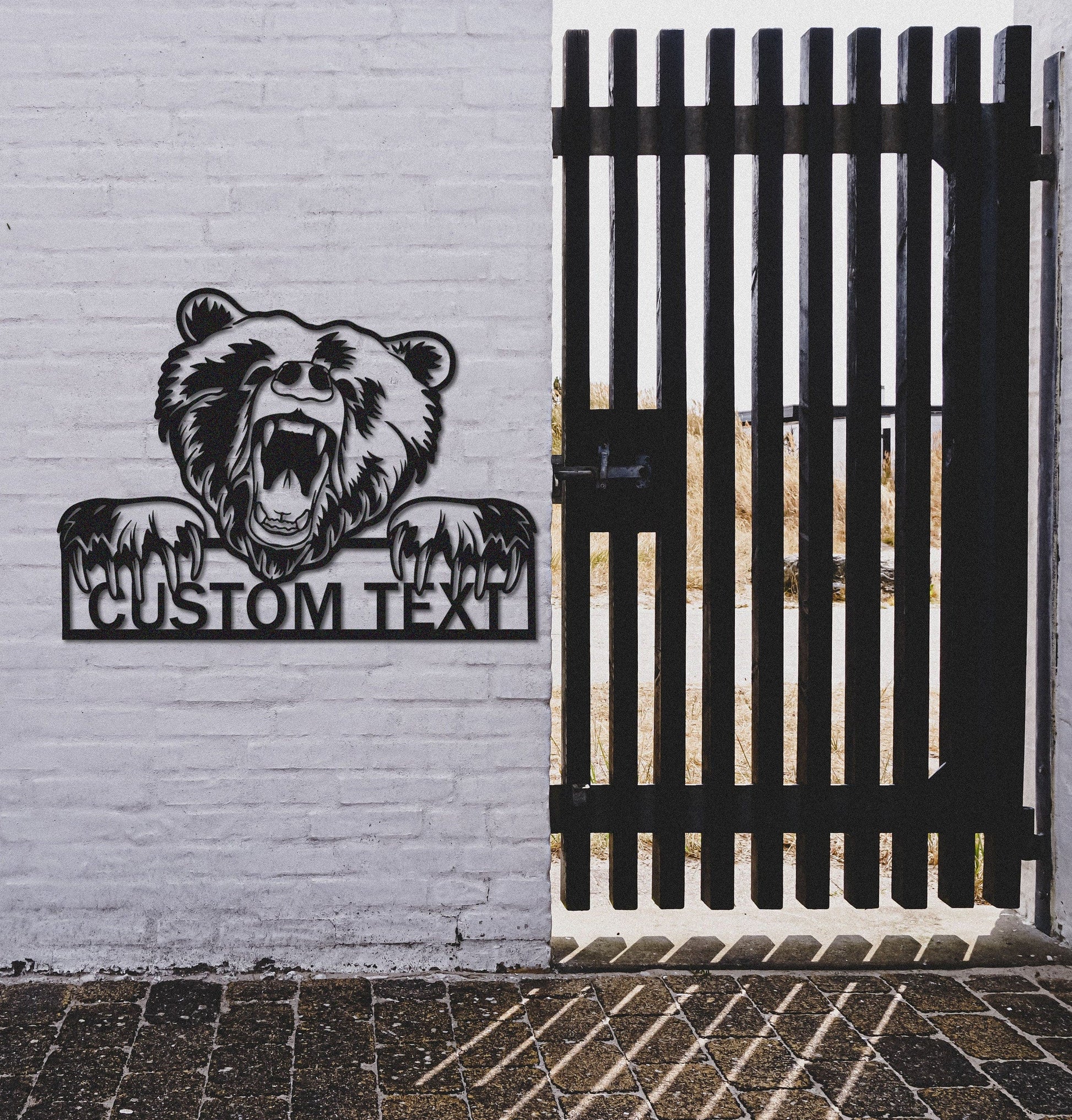Custom Bear Metal Sign,Grizzly Bear Sign,Personalized Bear Name Sign,Bear Wall Decor,Bear Monogram,Outdoor Bear Decor,Front Door Sign