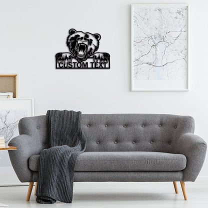 Custom Bear Metal Sign,Grizzly Bear Sign,Personalized Bear Name Sign,Bear Wall Decor,Bear Monogram,Outdoor Bear Decor,Front Door Sign