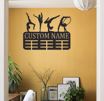 Custom Gymnastics Medal Holder,Personalized Gymnast Name Medal Hanger,8 Rungs for Medals & Ribbons,Gymnast Medal Display Awards Sign