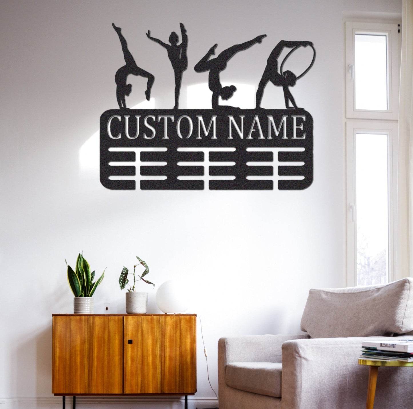 Custom Gymnastics Medal Holder,Personalized Gymnast Name Medal Hanger,8 Rungs for Medals & Ribbons,Gymnast Medal Display Awards Sign