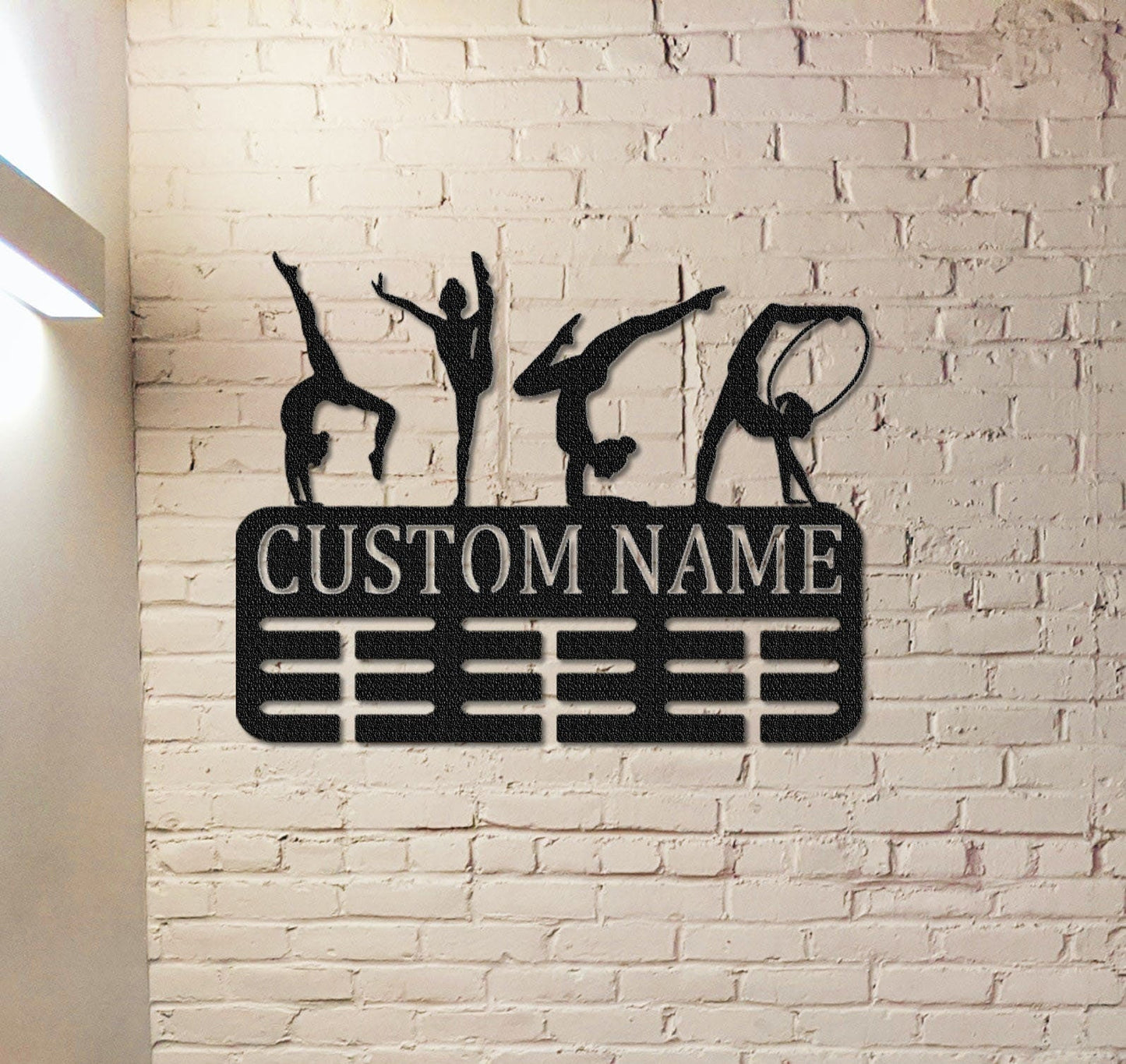 Custom Gymnastics Medal Holder,Personalized Gymnast Name Medal Hanger,8 Rungs for Medals & Ribbons,Gymnast Medal Display Awards Sign