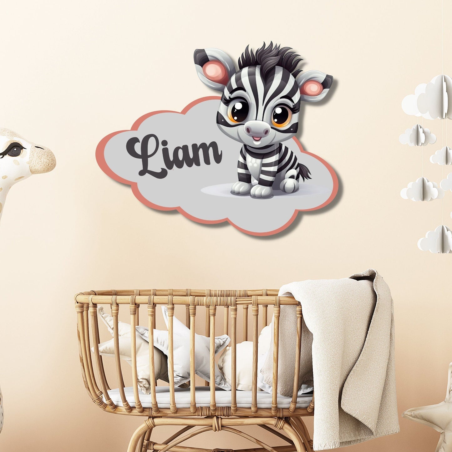 Zebra Metal Nursery Decor, Personalized Metal Baby Name Sign, Baby Nursery Sign, Custom Nursery Sign, Metal Name Sign, Kids Name Sign