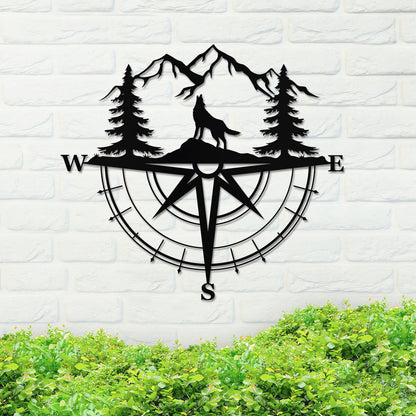 Wolf Compass Sign, Wolf Metal Sign, Metal Wolf Sign, Wolf Sign, Metal Family Sign, Housewarming Gift, Home Decor, Backyard Sign