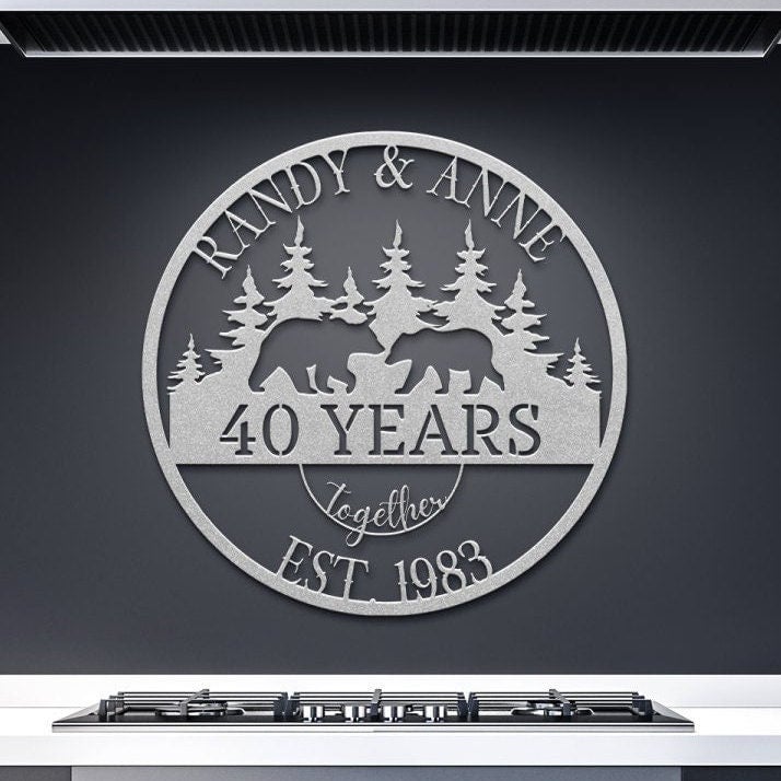 40th Anniversary Gift, Gift For Parents, Wedding Anniversary Metal Sign, Parents Anniversary, Bear Metal Sign