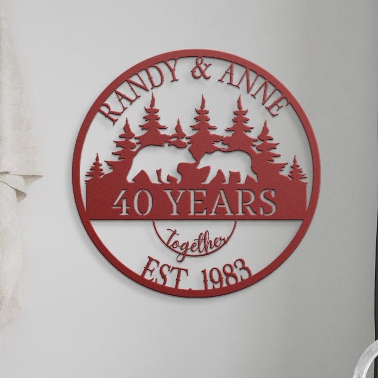 40th Anniversary Gift, Gift For Parents, Wedding Anniversary Metal Sign, Parents Anniversary, Bear Metal Sign