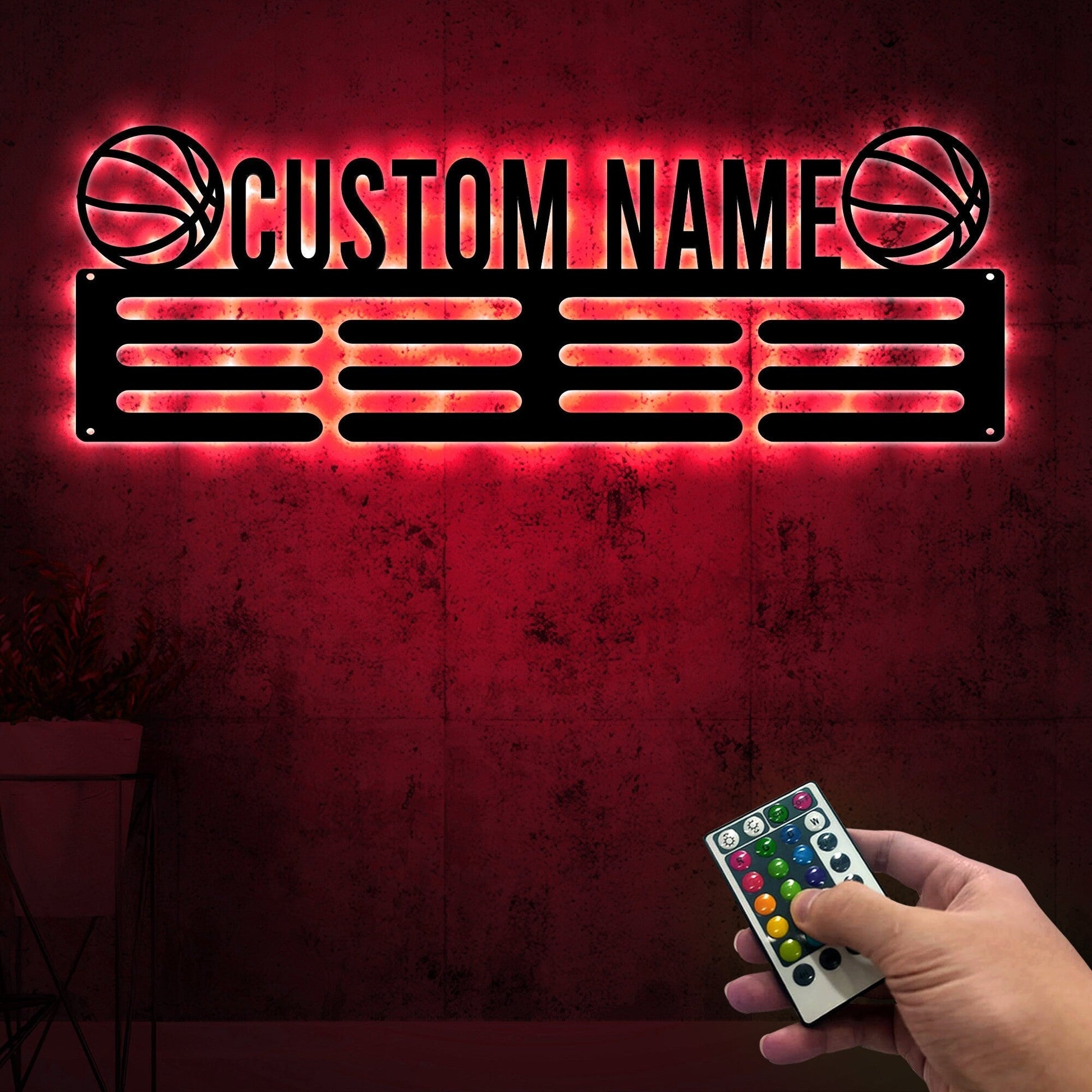 Custom Name Basketball Medal Hanger with Led Light, Medal Holder Display Rack for Awards and Ribbons, Tiered Award Rack, Sports Medal Hanger