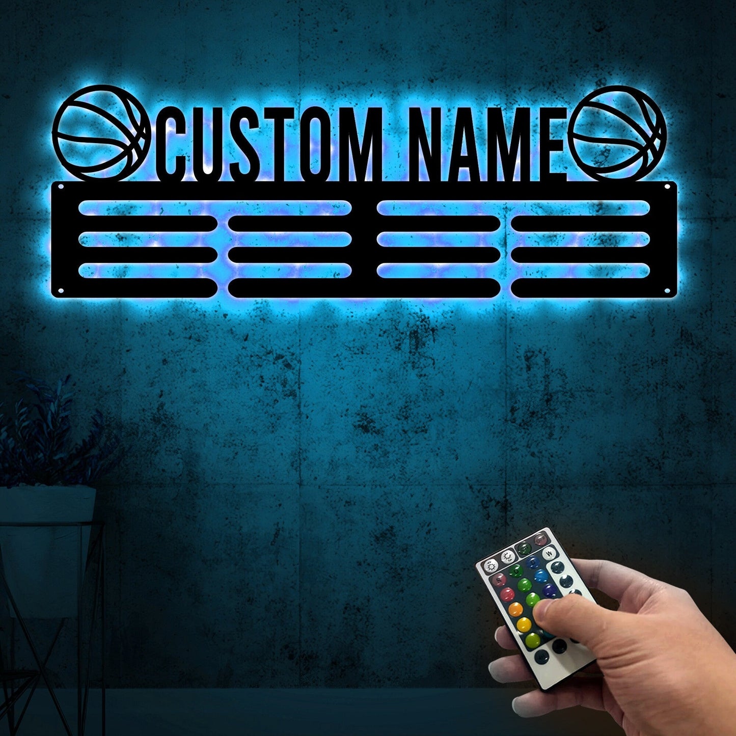 Custom Name Basketball Medal Hanger with Led Light, Medal Holder Display Rack for Awards and Ribbons, Tiered Award Rack, Sports Medal Hanger