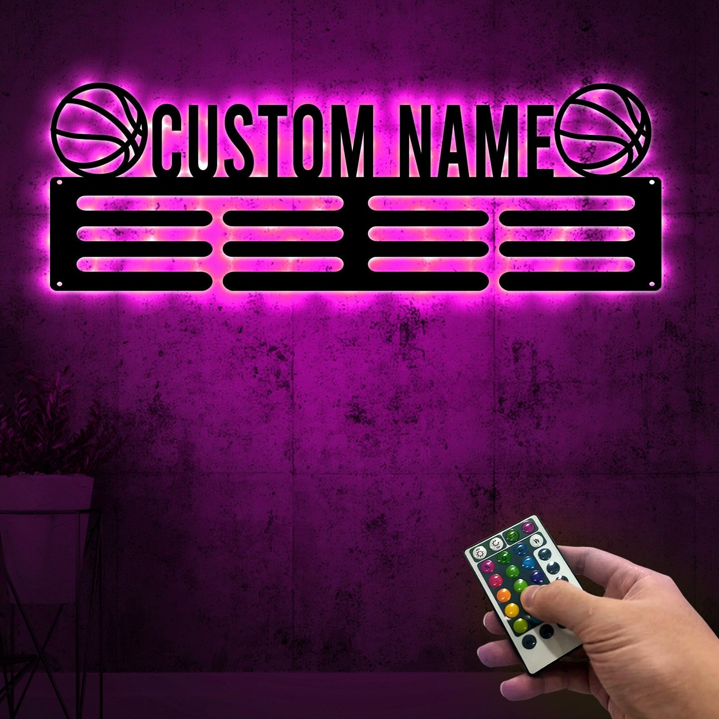 Custom Name Basketball Medal Hanger with Led Light, Medal Holder Display Rack for Awards and Ribbons, Tiered Award Rack, Sports Medal Hanger