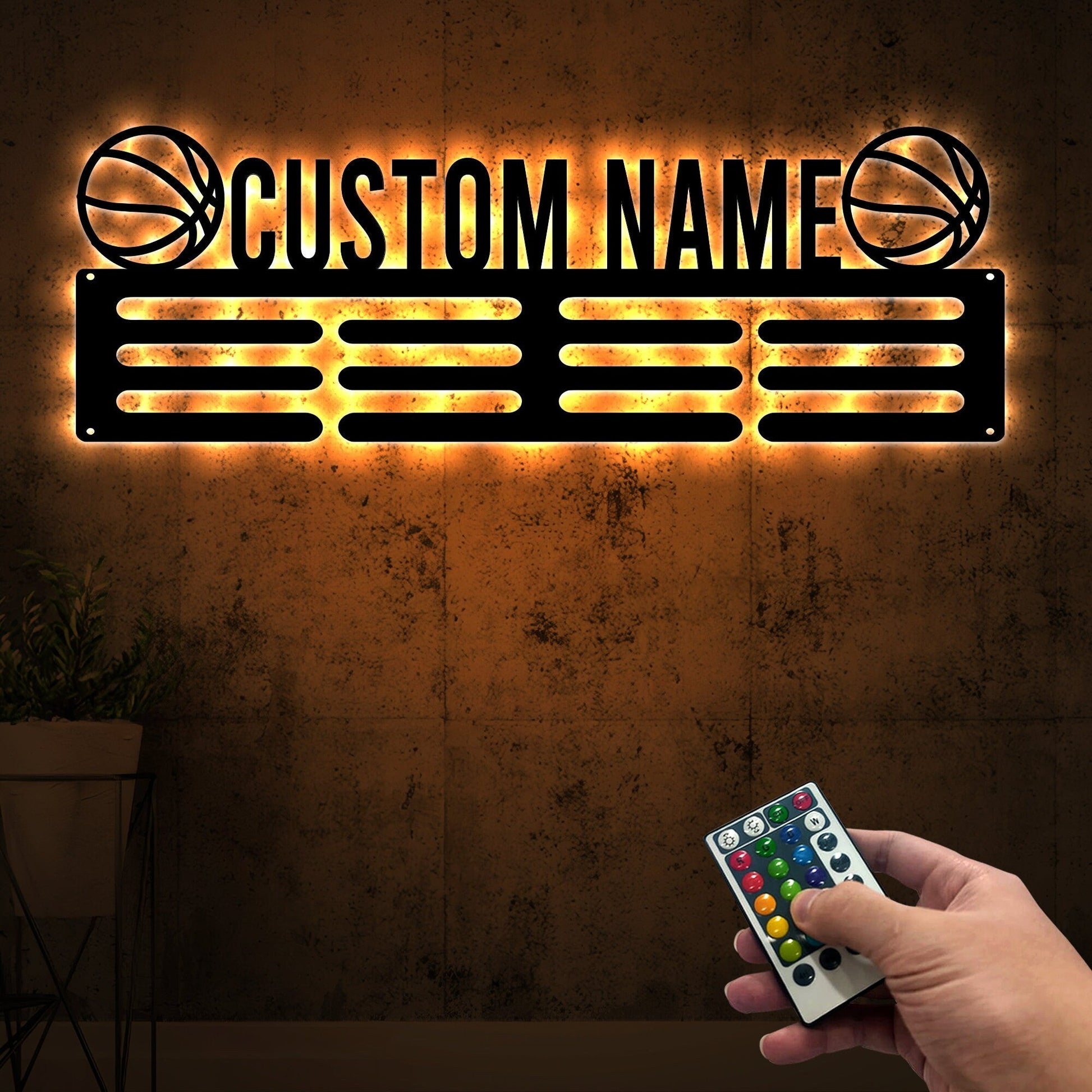 Custom Name Basketball Medal Hanger with Led Light, Medal Holder Display Rack for Awards and Ribbons, Tiered Award Rack, Sports Medal Hanger