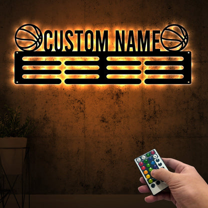 Custom Name Basketball Medal Hanger with Led Light, Medal Holder Display Rack for Awards and Ribbons, Tiered Award Rack, Sports Medal Hanger
