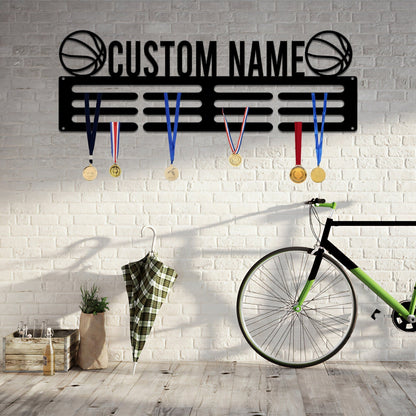 Custom Name Basketball Medal Hanger with Led Light, Medal Holder Display Rack for Awards and Ribbons, Tiered Award Rack, Sports Medal Hanger