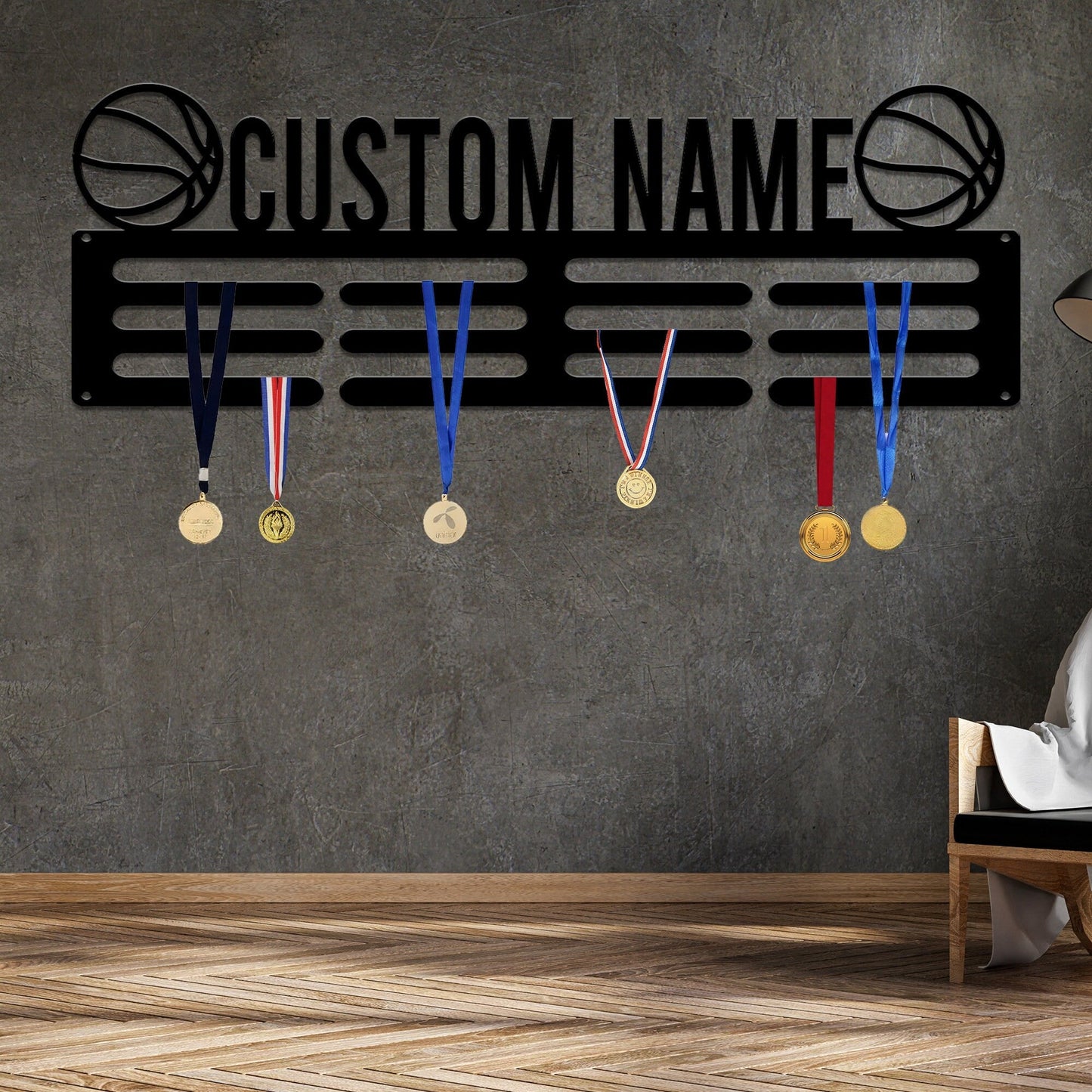 Custom Name Basketball Medal Hanger with Led Light, Medal Holder Display Rack for Awards and Ribbons, Tiered Award Rack, Sports Medal Hanger