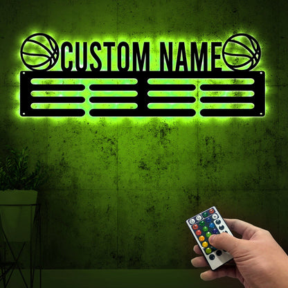 Custom Name Basketball Medal Hanger with Led Light, Medal Holder Display Rack for Awards and Ribbons, Tiered Award Rack, Sports Medal Hanger