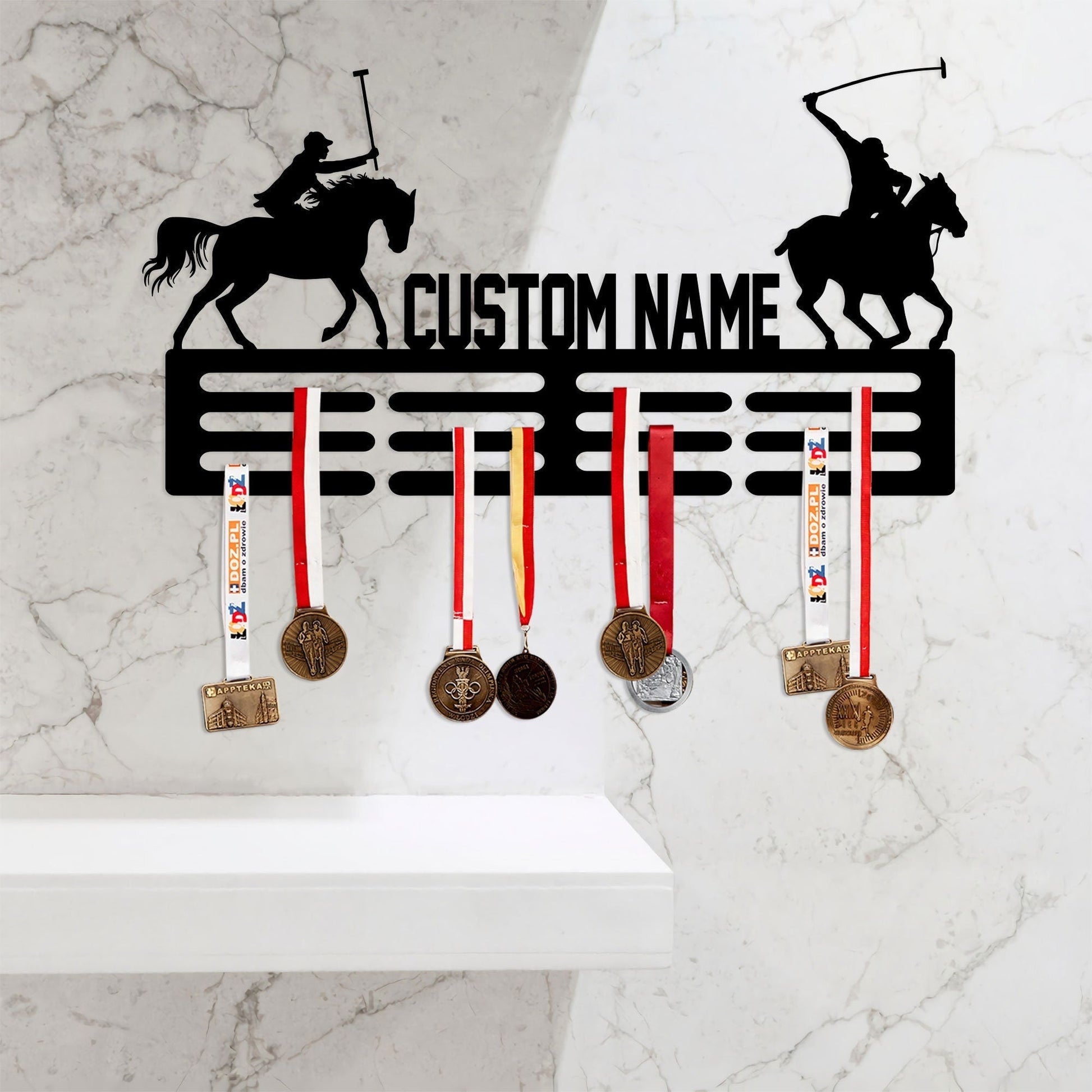 Custom Name Polo Medal Hanger with Led Light, Polo Medal Holder Display Rack for Awards and Ribbons, Tiered Award Rack, Sports Medal Hanger