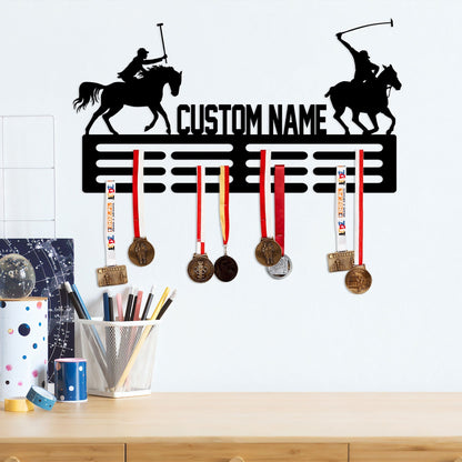 Custom Name Polo Medal Hanger with Led Light, Polo Medal Holder Display Rack for Awards and Ribbons, Tiered Award Rack, Sports Medal Hanger