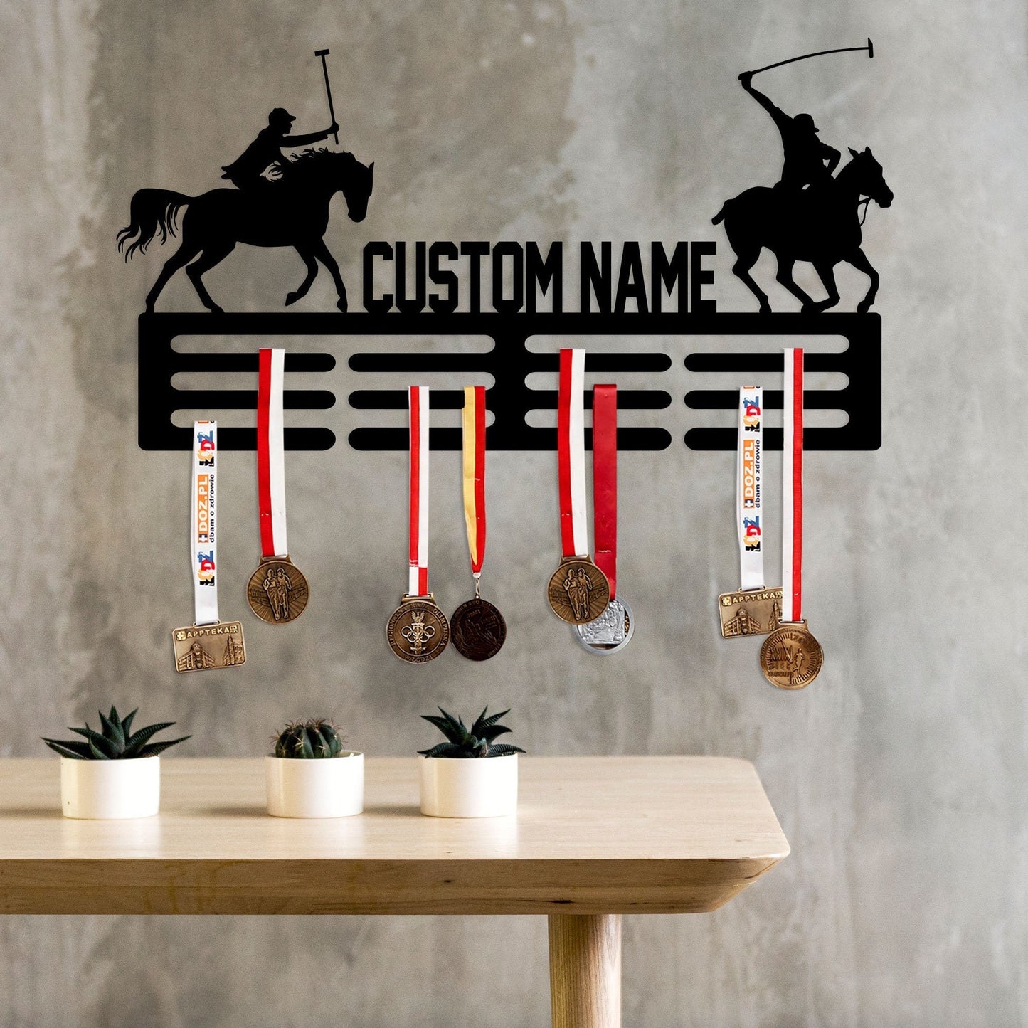 Custom Name Polo Medal Hanger with Led Light, Polo Medal Holder Display Rack for Awards and Ribbons, Tiered Award Rack, Sports Medal Hanger