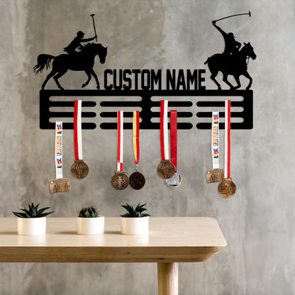 Custom Name Polo Medal Hanger with Led Light, Polo Medal Holder Display Rack for Awards and Ribbons, Tiered Award Rack, Sports Medal Hanger