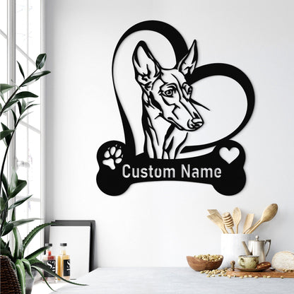 Custom Metal Cirneco Dell'Etna Dog Bone Heart Sign with Led Light, Cirneco Dell Etna Wall Decor, Dog Welcome Sign, Dog Owner Gift, Dog Breed