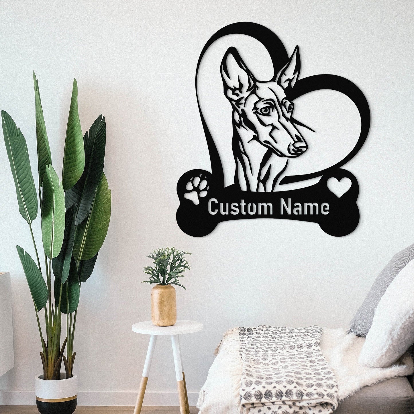 Custom Metal Cirneco Dell'Etna Dog Bone Heart Sign with Led Light, Cirneco Dell Etna Wall Decor, Dog Welcome Sign, Dog Owner Gift, Dog Breed