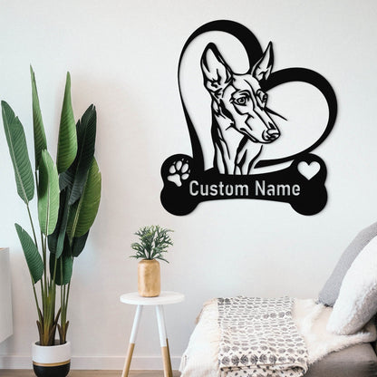 Custom Metal Cirneco Dell'Etna Dog Bone Heart Sign with Led Light, Cirneco Dell Etna Wall Decor, Dog Welcome Sign, Dog Owner Gift, Dog Breed
