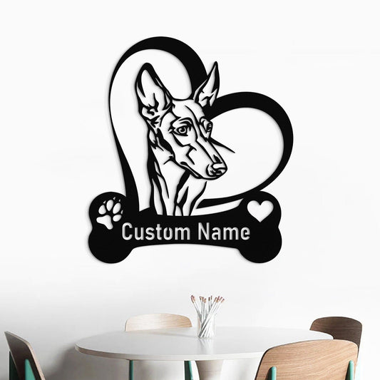 Custom Metal Cirneco Dell'Etna Dog Bone Heart Sign with Led Light, Cirneco Dell Etna Wall Decor, Dog Welcome Sign, Dog Owner Gift, Dog Breed