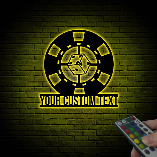 Custom Poker Chip Metal Wall Art With Led Lights, Personalized Poker Sign, Custom Gift For Poker Lover, Metal Wall Decor, Poker Lover